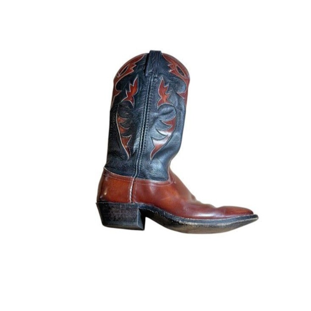 Dan Post Womens Cowboy Boots Size 8 M Inlaid Leather Western Cowgirl Black Brown